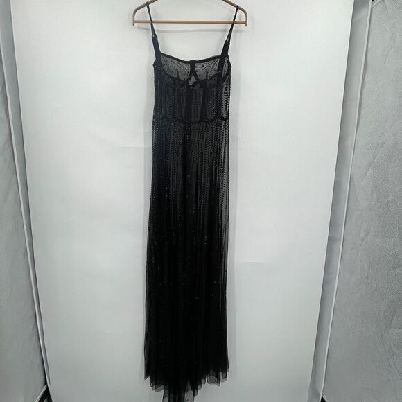 KIKIRIKI MESH BEADED SEQUINS SPAGHETTI STRAP LONG MAXI DRESS SIZE: M GOTTI PARTY - Picture 1 of 9